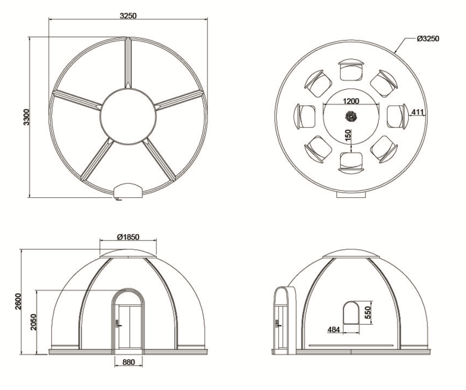 Iglu-Glaskuppel aus Polycarbonat 3,25 m, Bubble-Dome, Glasdome, Glashaus, Wintergarten, wasserdicht, schlagfest, beständig gegen Feuer, Wind und Schneelast