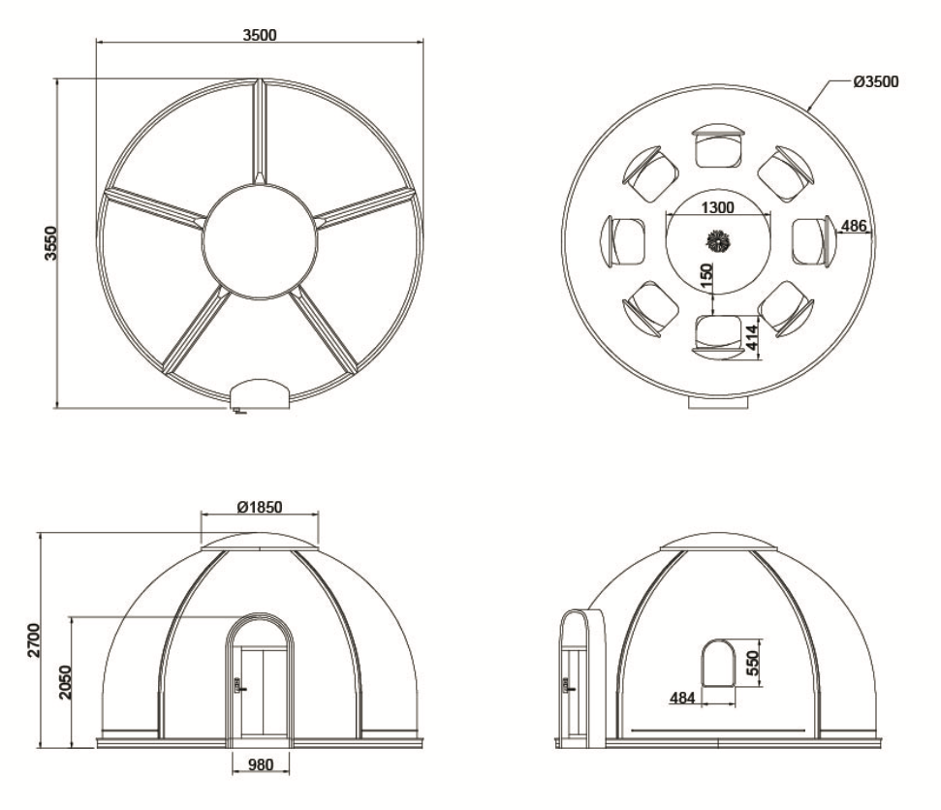 Iglu-Glaskuppel aus Polycarbonat 3,5 m, Bubble-Dome, Glasdome, Glashaus, Wintergarten, wasserdicht, schlagfest, beständig gegen Feuer, Wind und Schneelast