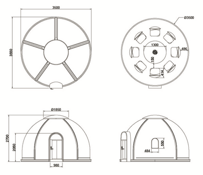 Iglu-Glaskuppel aus Polycarbonat 3,5 m, Bubble-Dome, Glasdome, Glashaus, Wintergarten, wasserdicht, schlagfest, beständig gegen Feuer, Wind und Schneelast