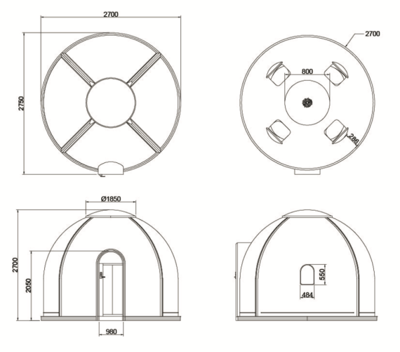 Iglu-Glaskuppel aus Polycarbonat 2,7 m, Bubble-Dome, Glasdome, Glashaus, Wintergarten, wasserdicht, schlagfest, beständig gegen Feuer, Wind und Schneelast