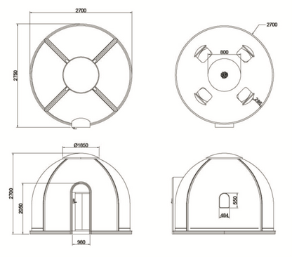 Iglu-Glaskuppel aus Polycarbonat 2,7 m, Bubble-Dome, Glasdome, Glashaus, Wintergarten, wasserdicht, schlagfest, beständig gegen Feuer, Wind und Schneelast