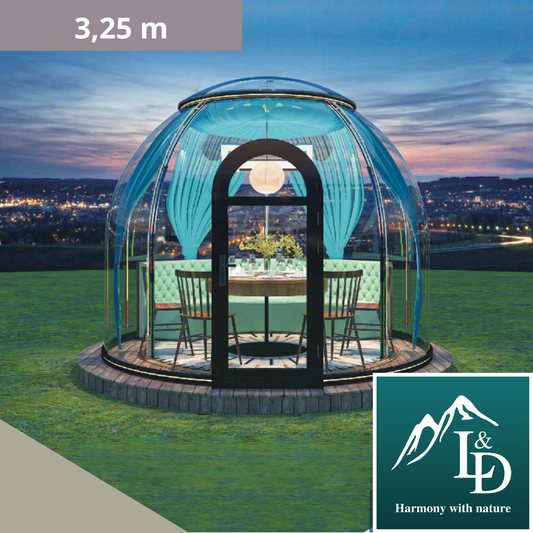 Iglu-Glaskuppel aus Polycarbonat 3,25 m, Bubble-Dome, Glasdome, Glashaus, Wintergarten, wasserdicht, schlagfest, beständig gegen Feuer, Wind und Schneelast