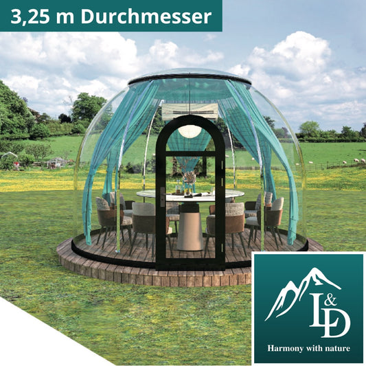 Iglu-Glaskuppel aus Polycarbonat 3,25 m, Bubble-Dome, Glasdome, Glashaus, Wintergarten, wasserdicht, schlagfest, beständig gegen Feuer, Wind und Schneelast