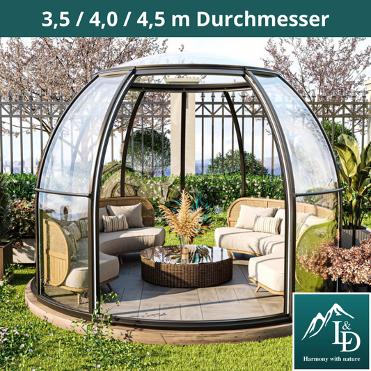 Iglu-Glaskuppel aus Polycarbonat mit Schiebetür, 3,5 / 4,0 / 4,5 m Bubble-Dome, Glashaus, Glasdome, Wintergarten, Glas-Iglu, wasserdicht, schlagfest, beständig gegen Feuer, Wind und Schneelast
