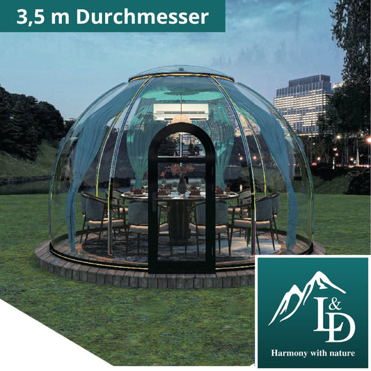 Iglu-Glaskuppel aus Polycarbonat 3,5 m, Bubble-Dome, Glasdome, Glashaus, Wintergarten, wasserdicht, schlagfest, beständig gegen Feuer, Wind und Schneelast