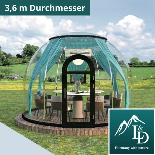 Iglu-Glaskuppel aus Polycarbonat 3,6 m, Bubble-Dome, Glasdome, Glashaus, Wintergarten, wasserdicht, schlagfest, beständig gegen Feuer, Wind und Schneelast