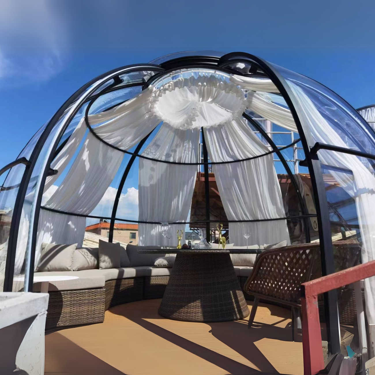 Iglu-Glaskuppel aus Polycarbonat mit Schiebetür, 3,5 / 4,0 / 4,5 m Bubble-Dome, Glashaus, Glasdome, Wintergarten, Glas-Iglu, wasserdicht, schlagfest, beständig gegen Feuer, Wind und Schneelast