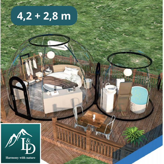 Iglu-Glaskuppelnset aus Polycarbonat 4,2 + 2,8 m, Bubble-Dome, Glasdome, Glashaus, Wintergarten, wasserdicht, schlagfest, beständig gegen Feuer, Wind und Schneelast
