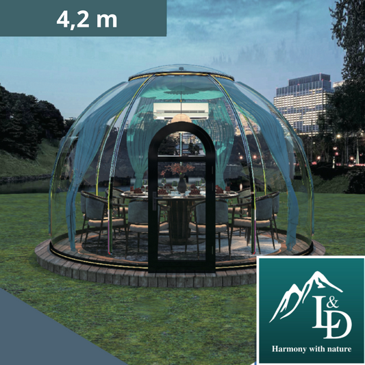 Iglu-Glaskuppel aus Polycarbonat 4,2 m, Bubble-Dome, Glasdome, Glashaus, Wintergarten, wasserdicht, schlagfest, beständig gegen Feuer, Wind und Schneelast