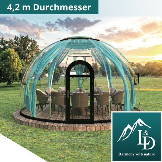 Iglu-Glaskuppel aus Polycarbonat 4,2 m, Bubble-Dome, Glasdome, Glashaus, Wintergarten, wasserdicht, schlagfest, beständig gegen Feuer, Wind und Schneelast