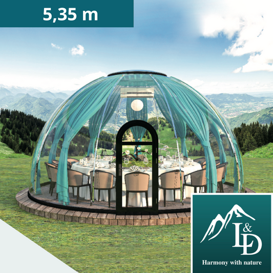 Iglu-Glaskuppel aus Polycarbonat 5,35 m, Bubble-Dome, Glasdome, Glashaus, Wintergarten, wasserdicht, schlagfest, beständig gegen Feuer, Wind und Schneelast