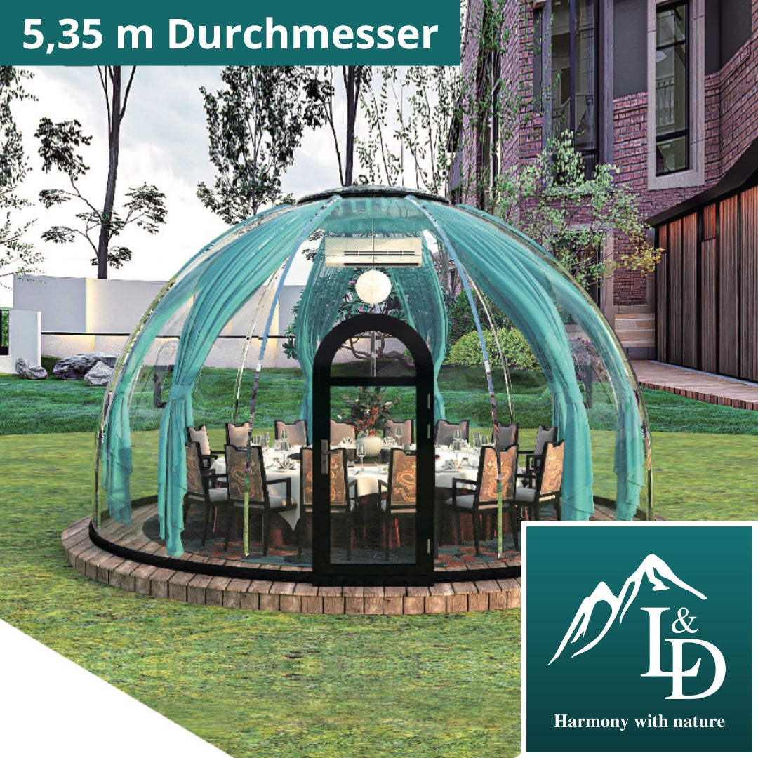 Iglu-Glaskuppel aus Polycarbonat 5,35 m, Bubble-Dome, Glasdome, Glashaus, Wintergarten, wasserdicht, schlagfest, beständig gegen Feuer, Wind und Schneelast