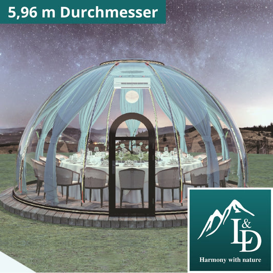 Iglu-Glaskuppel aus Polycarbonat 5,96 m, Bubble-Dome, Glasdome, Glashaus, Wintergarten, wasserdicht, schlagfest, beständig gegen Feuer, Wind und Schneelast
