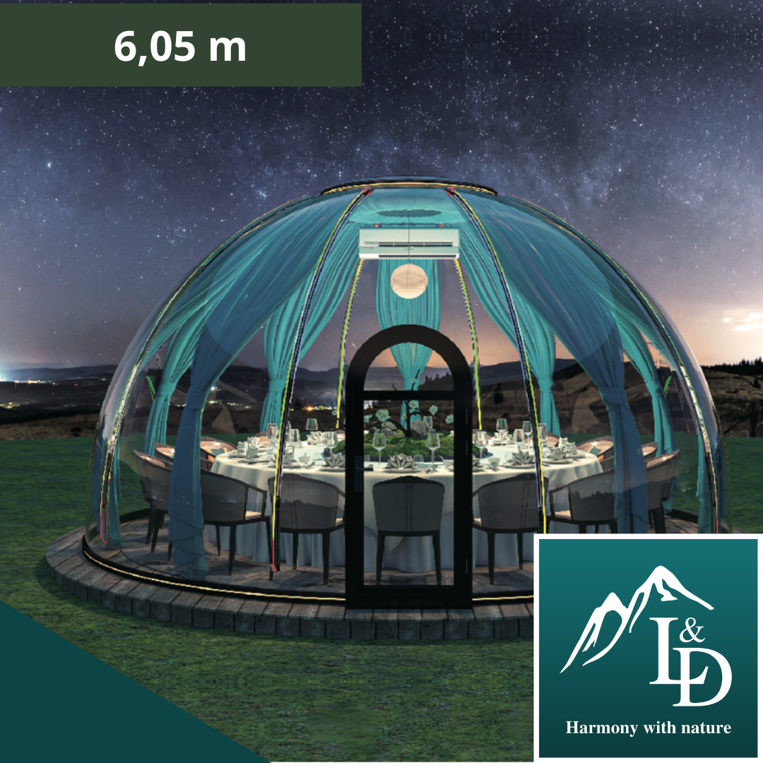 Iglu-Glaskuppel aus Polycarbonat 6,05 m, Bubble-Dome, Glasdome, Glashaus, Wintergarten, wasserdicht, schlagfest, beständig gegen Feuer, Wind und Schneelast