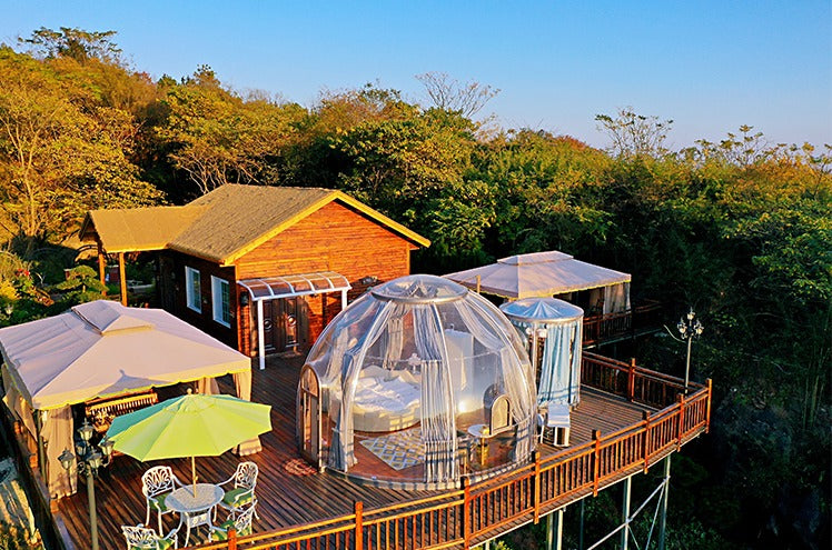 Iglu-Glaskuppelnset aus Polycarbonat 3,5 + 2,7 m, Bubble-Dome, Glasdome, Glashaus, Wintergarten, wasserdicht, schlagfest, beständig gegen Feuer, Wind und Schneelast