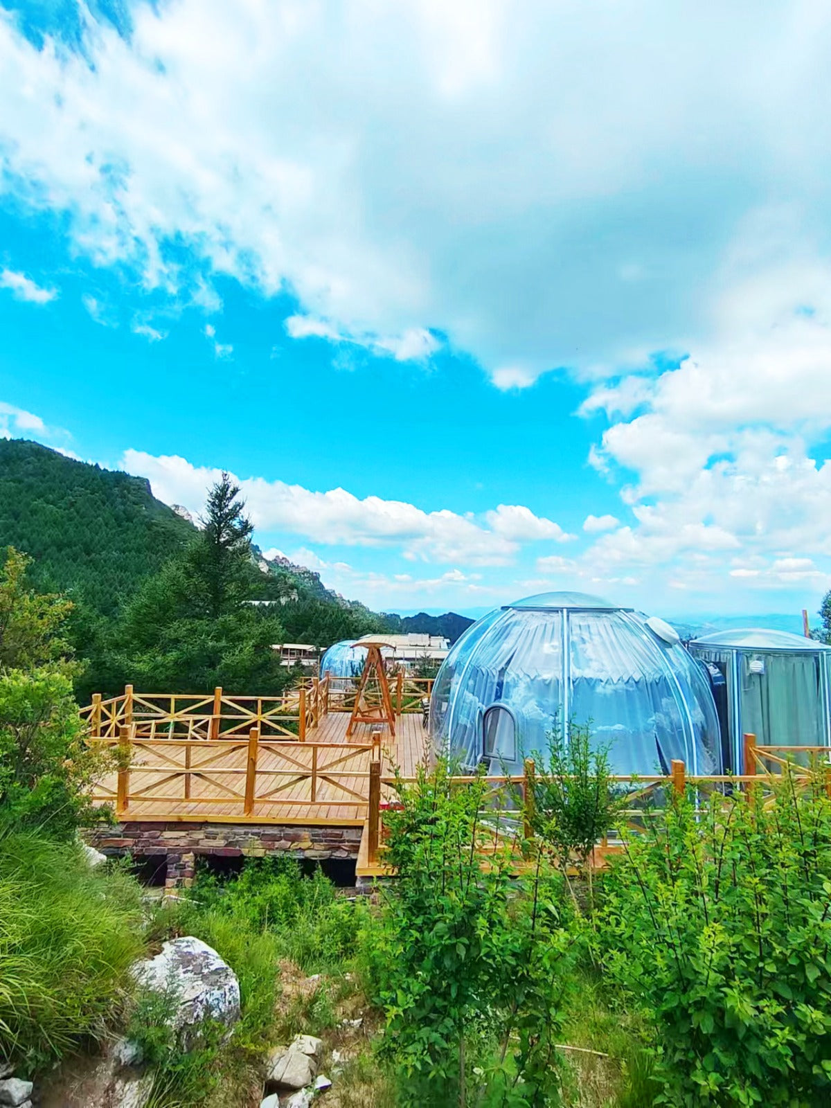 Iglu-Glaskuppelnset aus Polycarbonat 3,6 + 2,8 m, Bubble-Dome, Glasdome, Glashaus, Wintergarten, wasserdicht, schlagfest, beständig gegen Feuer, Wind und Schneelast