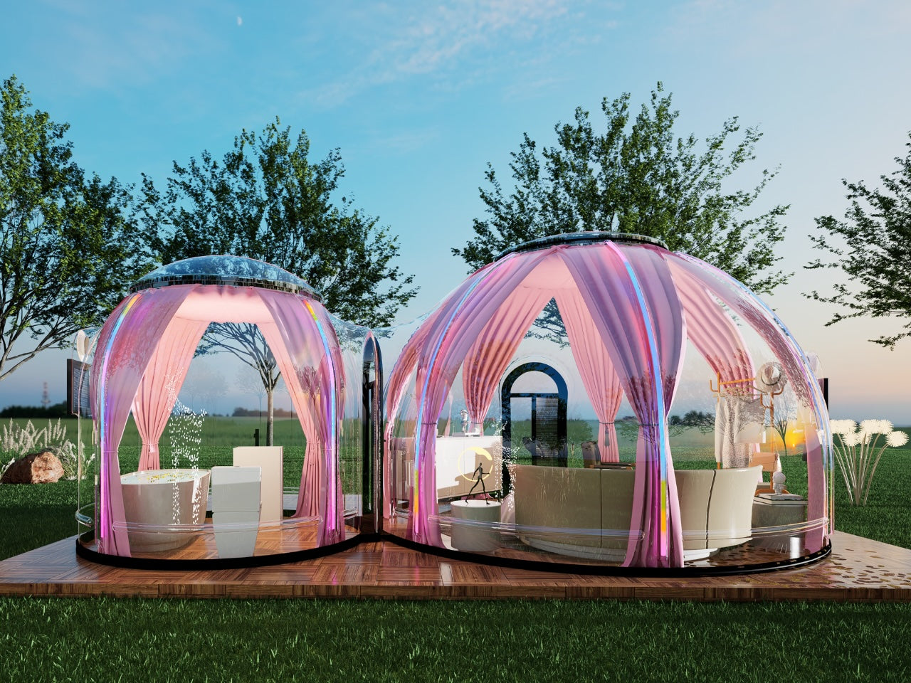 Iglu-Glaskuppelnset aus Polycarbonat 3,5 + 2,7 m, Bubble-Dome, Glasdome, Glashaus, Wintergarten, wasserdicht, schlagfest, beständig gegen Feuer, Wind und Schneelast