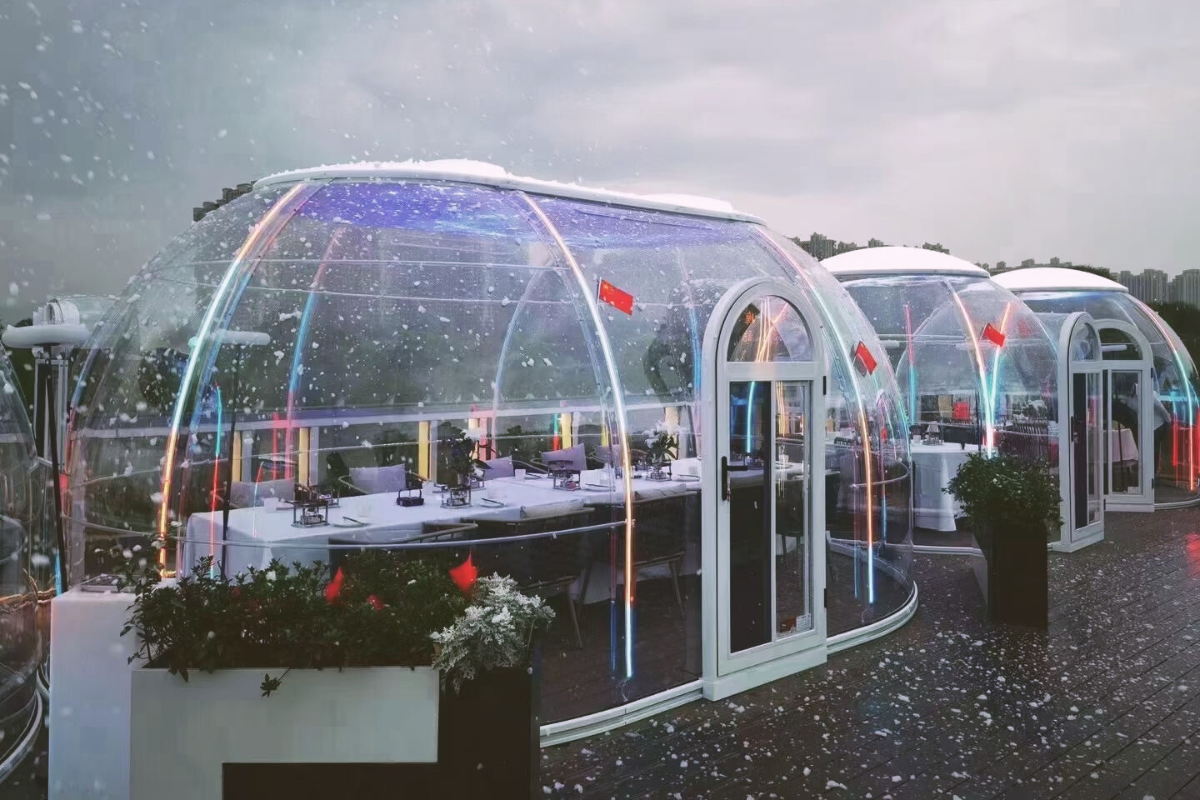 Ovale Glaskuppel aus Polycarbonat Größe 4,13 * 6,13 m, Bubble-Dome, Glashaus, Glasdome, Wintergarten, Glas-Iglu, wasserdicht, schlagfest, beständig gegen Feuer, Wind und Schneelast