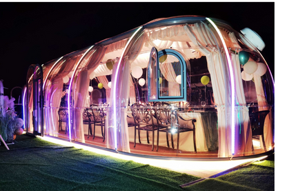Ovale Glaskuppel aus Polycarbonat Größe 4,0 * 5,95 / 7,80 / 9,70 m, Bubble-Dome, Glashaus, Glasdome, Wintergarten, Glas-Iglu, wasserdicht, schlagfest, beständig gegen Feuer, Wind und Schneelast