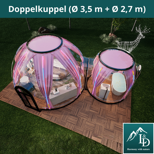 Iglu-Glaskuppelnset aus Polycarbonat 3,5 + 2,7 m, Bubble-Dome, Glasdome, Glashaus, Wintergarten, wasserdicht, schlagfest, beständig gegen Feuer, Wind und Schneelast