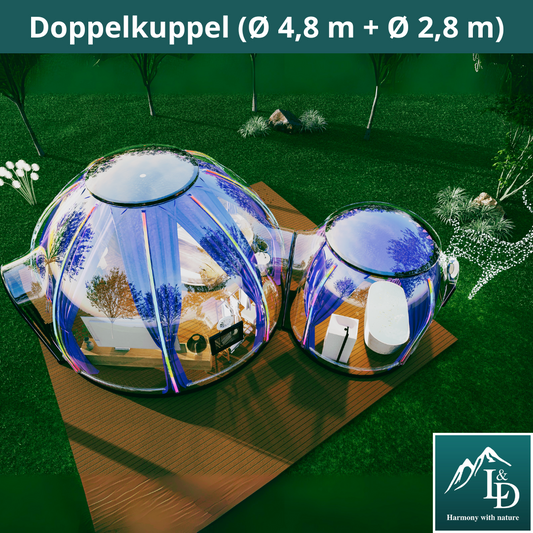 Iglu-Glaskuppelnset aus Polycarbonat 4,80 + 2,80 m, Bubble-Dome, Glasdome, Glashaus, Wintergarten, wasserdicht, schlagfest, beständig gegen Feuer, Wind und Schneelast