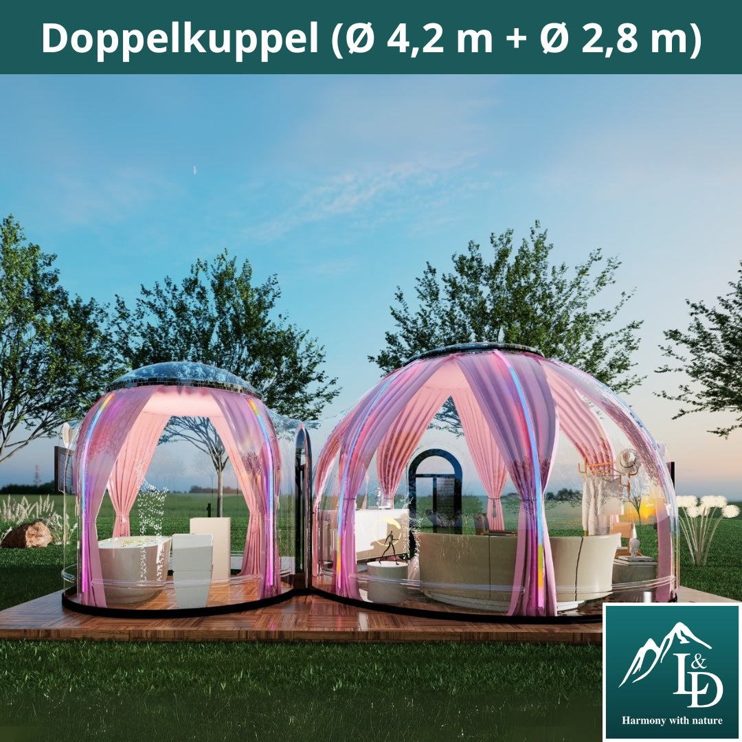 Iglu-Glaskuppelnset aus Polycarbonat 4,2 + 2,8 m, Bubble-Dome, Glasdome, Glashaus, Wintergarten, wasserdicht, schlagfest, beständig gegen Feuer, Wind und Schneelast