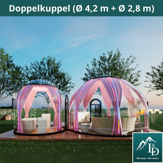 Iglu-Glaskuppelnset aus Polycarbonat 4,2 + 2,8 m, Bubble-Dome, Glasdome, Glashaus, Wintergarten, wasserdicht, schlagfest, beständig gegen Feuer, Wind und Schneelast