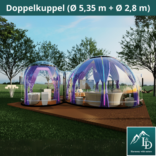 Iglu-Glaskuppelnset aus Polycarbonat 5,35 + 2,8 m, Bubble-Dome, Glasdome, Glashaus, Wintergarten, wasserdicht, schlagfest, beständig gegen Feuer, Wind und Schneelast
