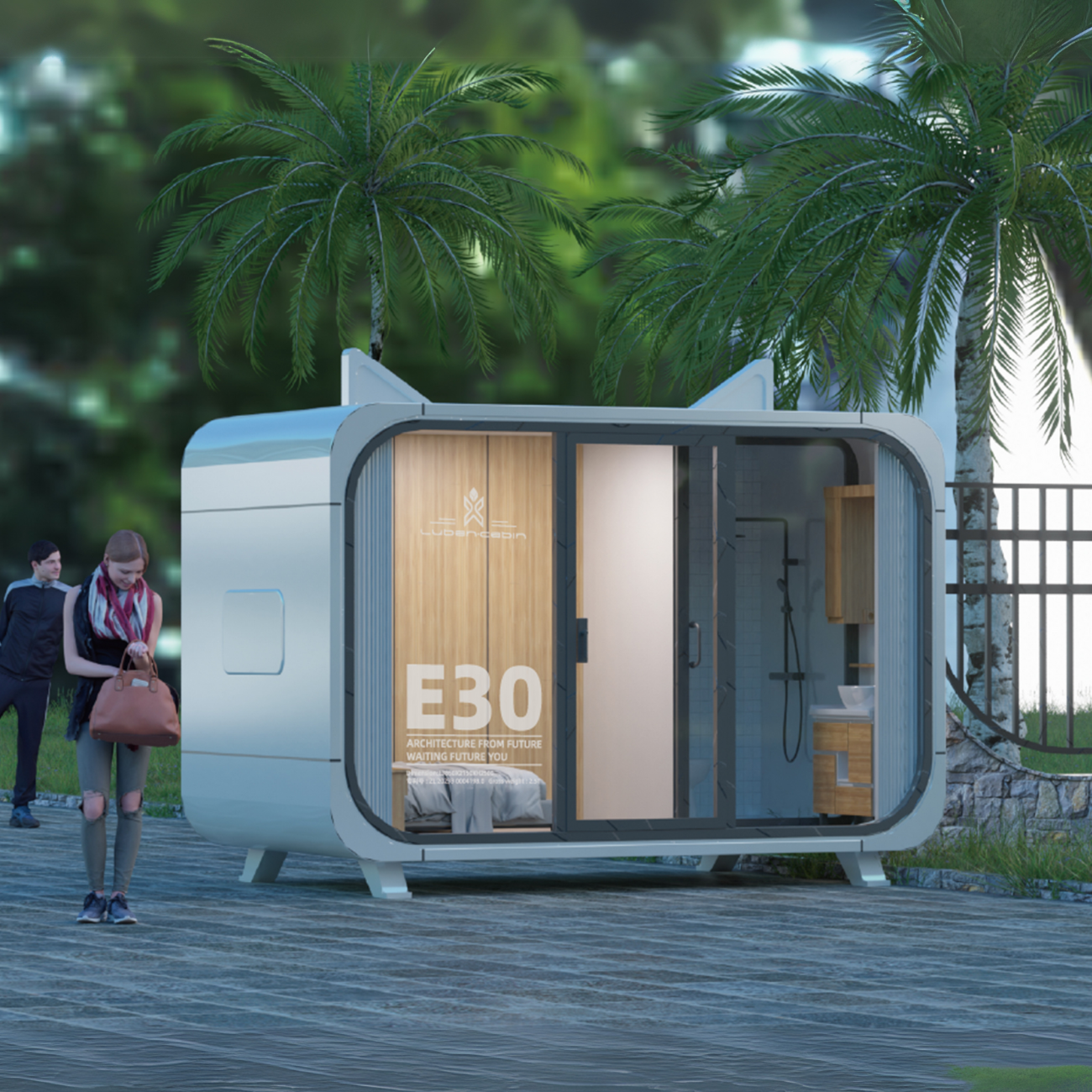 Kapselhaus, Tiny Hous, prefab Hous, vorgefertigte Kompakthaus, Außenbüro Model E30