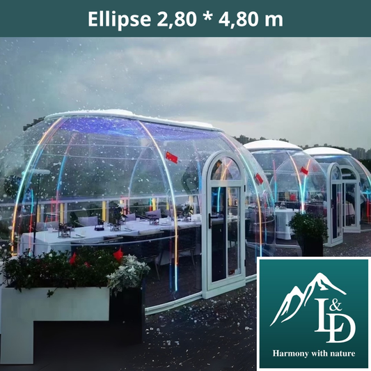 Ovale Glaskuppel aus Polycarbonat Größe 2,8 * 4,80 m, Bubble-Dome, Glashaus, Glasdome, Wintergarten, Glas-Iglu, wasserdicht, schlagfest, beständig gegen Feuer, Wind und Schneelast