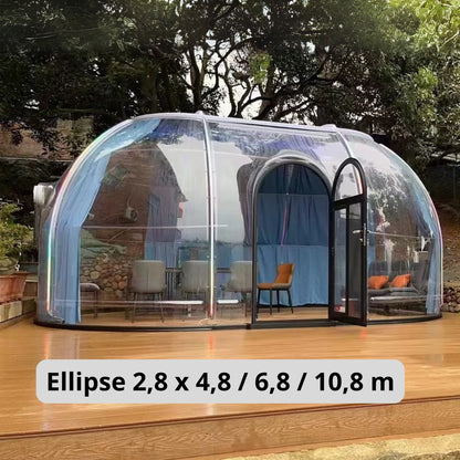 Ovale Glaskuppel aus Polycarbonat Größe 2,8 * 4,80 m, Bubble-Dome, Glashaus, Glasdome, Wintergarten, Glas-Iglu, wasserdicht, schlagfest, beständig gegen Feuer, Wind und Schneelast