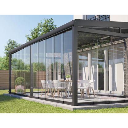 Terrassenpergola 3,0 x 4,0 m, Höhe 2,7 m mit drehbarem Lamellendach und Motorantrieb, Terrassenüberdachung