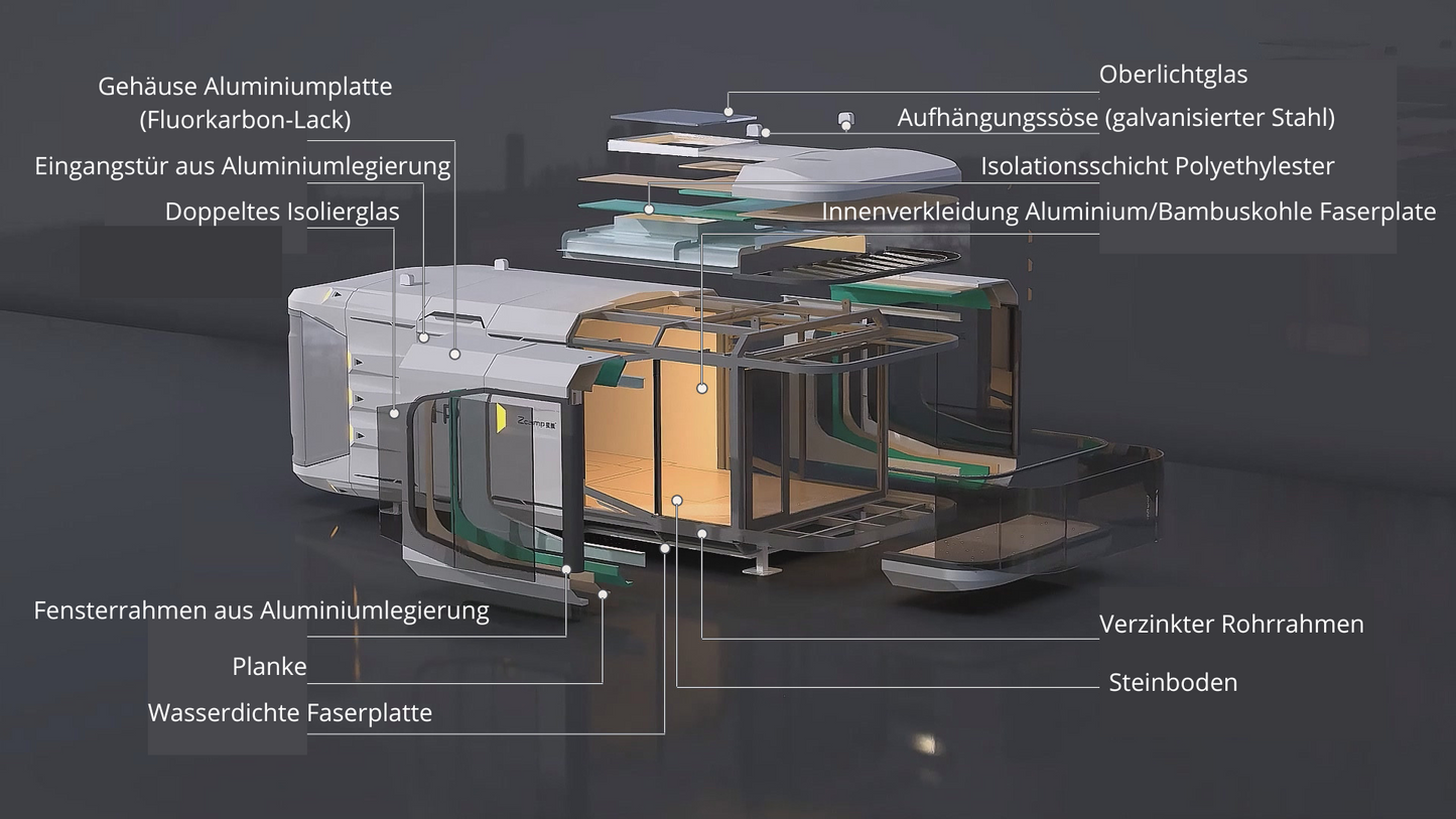 Kapselhaus, Tiny Hous, prefab Hous, vorgefertigte Kompakthaus, Außenbüro Model E30