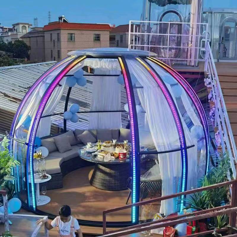 Iglu-Glaskuppel aus Polycarbonat mit Schiebetür, 3,5 / 4,0 / 4,5 m Bubble-Dome, Glashaus, Glasdome, Wintergarten, Glas-Iglu, wasserdicht, schlagfest, beständig gegen Feuer, Wind und Schneelast
