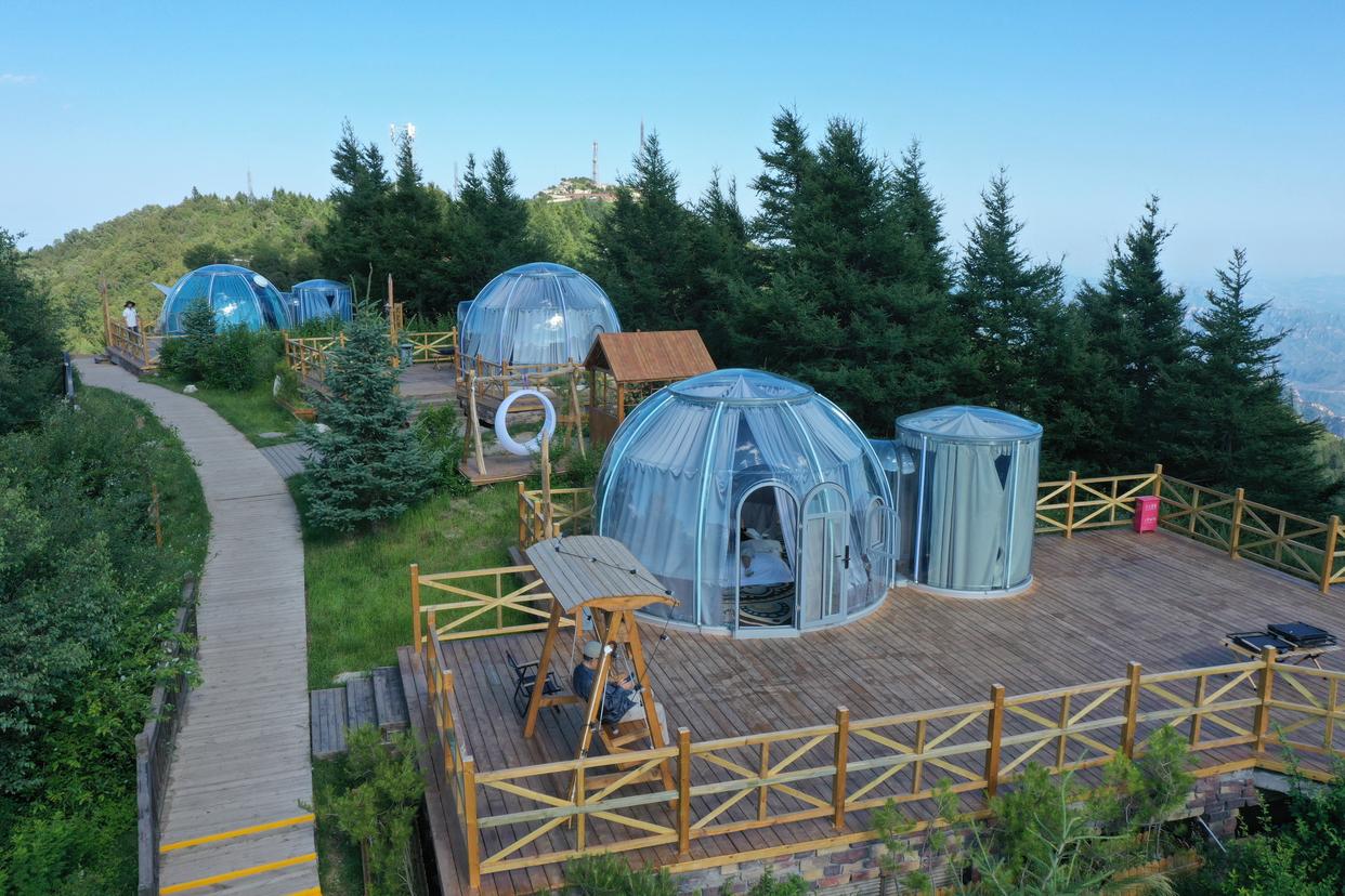 Iglu-Glaskuppelnset aus Polycarbonat 3,6 + 2,8 m, Bubble-Dome, Glasdome, Glashaus, Wintergarten, wasserdicht, schlagfest, beständig gegen Feuer, Wind und Schneelast