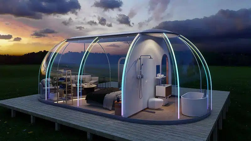 Ovale Glaskuppel aus Polycarbonat Größe 3,8 * 5,65 / 7,50 / 9,35 m, Bubble-Dome, Glashaus, Glasdome, Wintergarten, Glas-Iglu, wasserdicht, schlagfest, beständig gegen Feuer, Wind und Schneelast