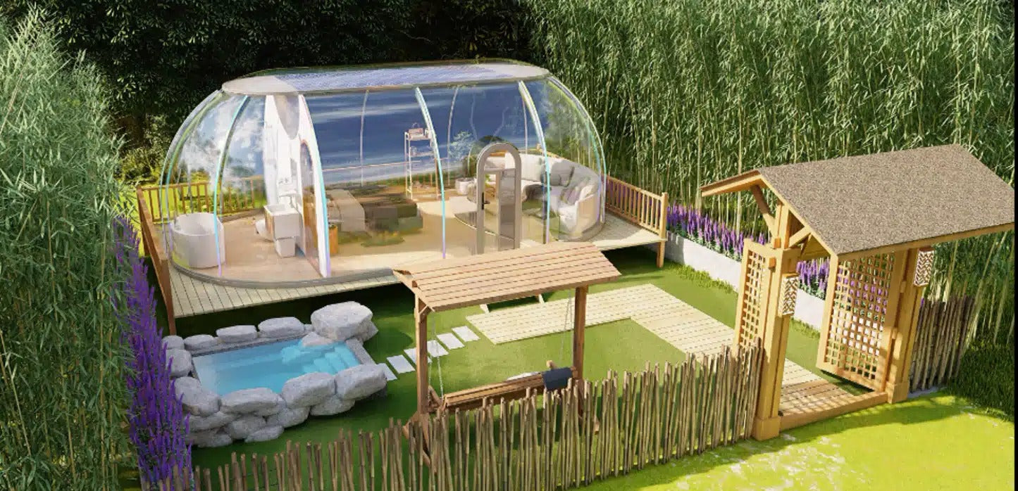 Ovale Glaskuppel aus Polycarbonat Größe 3,8 * 5,65 / 7,50 / 9,35 m, Bubble-Dome, Glashaus, Glasdome, Wintergarten, Glas-Iglu, wasserdicht, schlagfest, beständig gegen Feuer, Wind und Schneelast