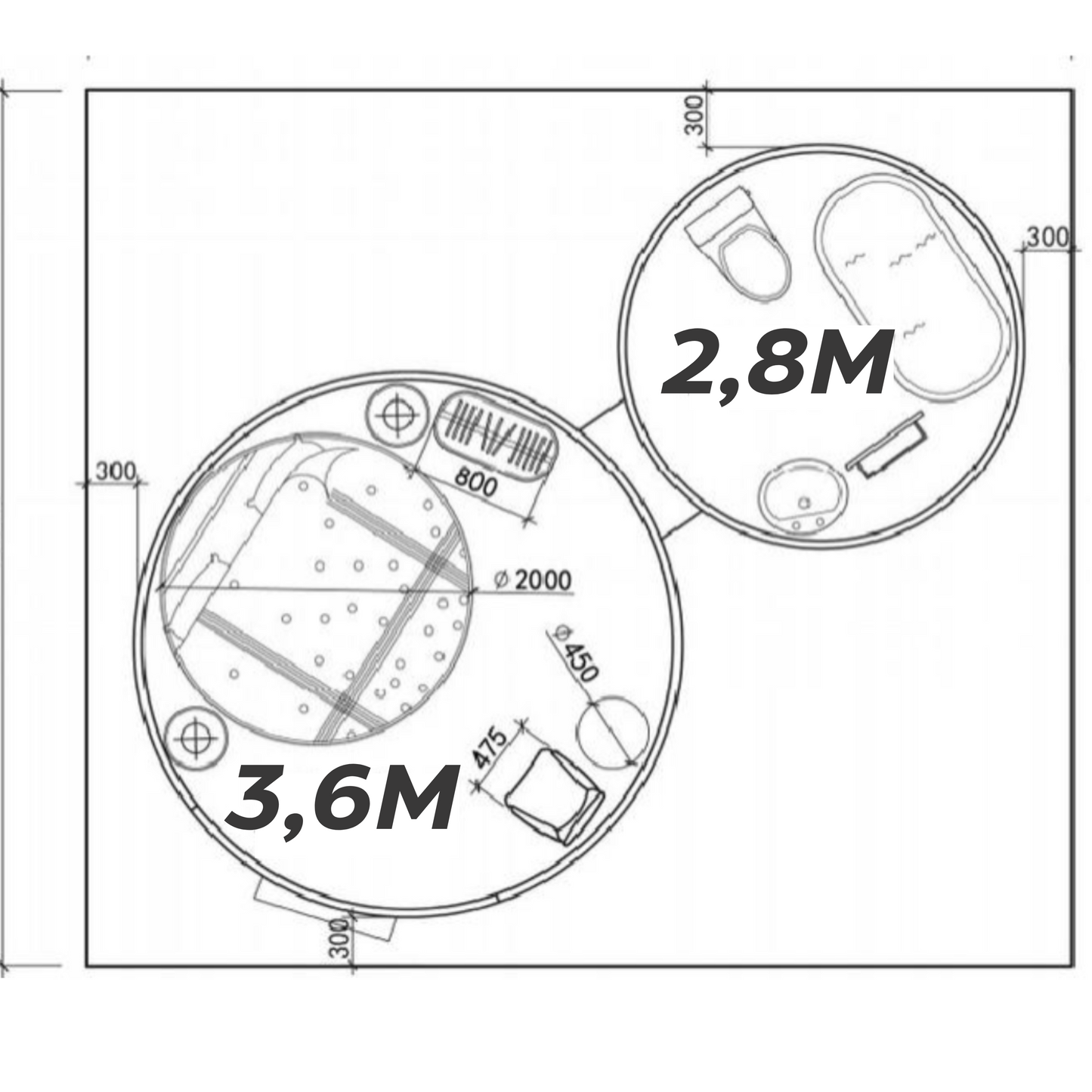 Iglu-Glaskuppelnset aus Polycarbonat 3,6 + 2,8 m, Bubble-Dome, Glasdome, Glashaus, Wintergarten, wasserdicht, schlagfest, beständig gegen Feuer, Wind und Schneelast