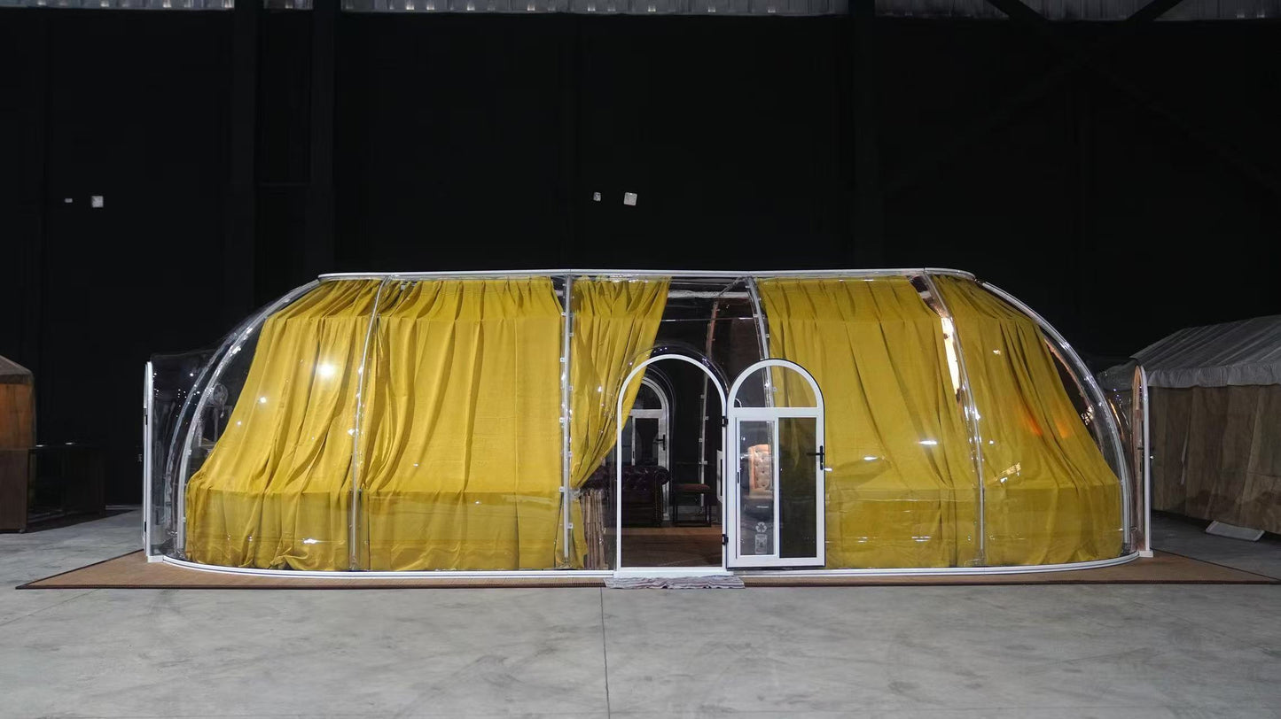 Ovale Glaskuppel aus Polycarbonat Größe 5,35 * 7,35 m, Bubble-Dome, Glashaus, Glasdome, Wintergarten, Glas-Iglu, wasserdicht, schlagfest, beständig gegen Feuer, Wind und Schneelast