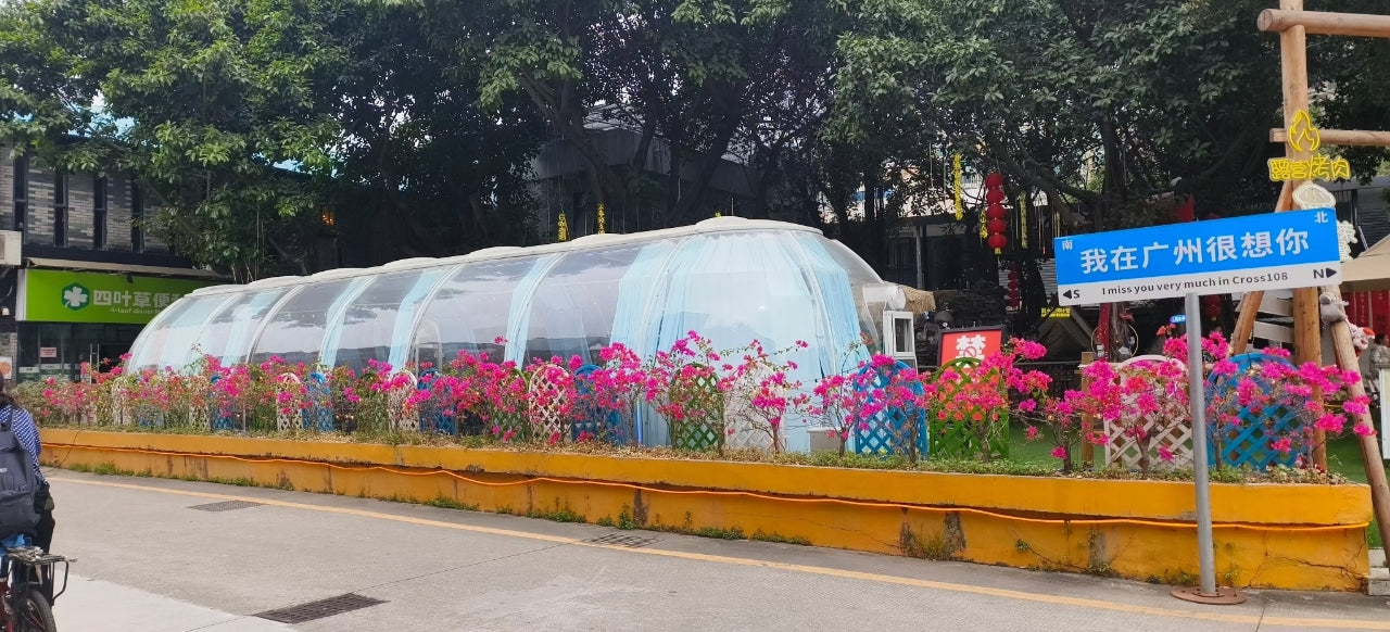 Ovale Glaskuppel aus Polycarbonat Größe 5,35 * 7,35 m, Bubble-Dome, Glashaus, Glasdome, Wintergarten, Glas-Iglu, wasserdicht, schlagfest, beständig gegen Feuer, Wind und Schneelast