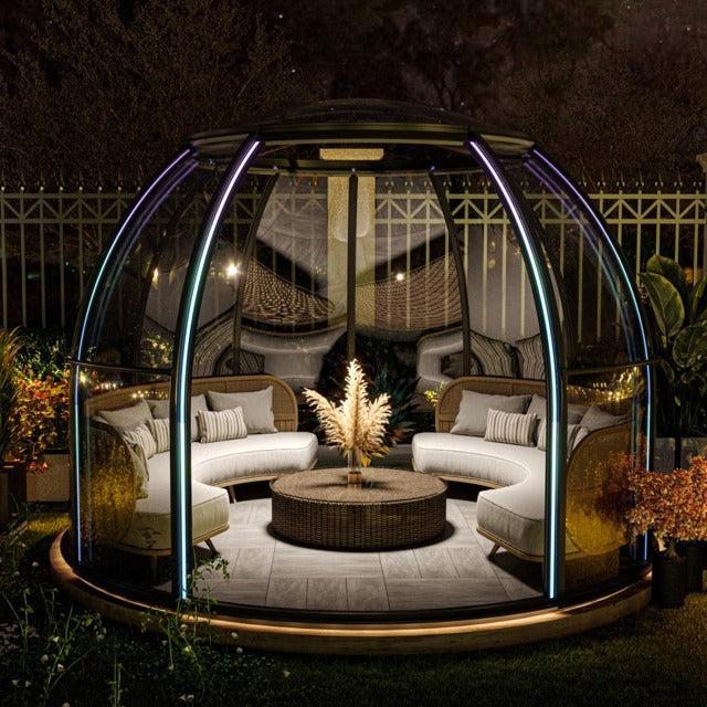 Iglu-Glaskuppel aus Polycarbonat mit Schiebetür, 3,5 / 4,0 / 4,5 m Bubble-Dome, Glashaus, Glasdome, Wintergarten, Glas-Iglu, wasserdicht, schlagfest, beständig gegen Feuer, Wind und Schneelast