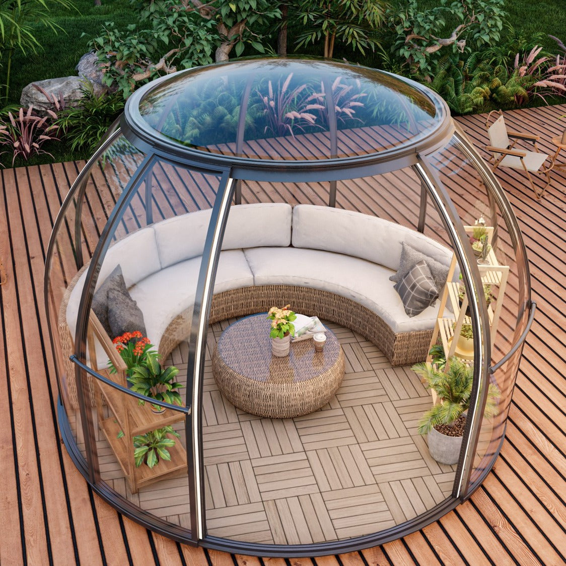 Iglu-Glaskuppel aus Polycarbonat mit Schiebetür, 3,5 / 4,0 / 4,5 m Bubble-Dome, Glashaus, Glasdome, Wintergarten, Glas-Iglu, wasserdicht, schlagfest, beständig gegen Feuer, Wind und Schneelast