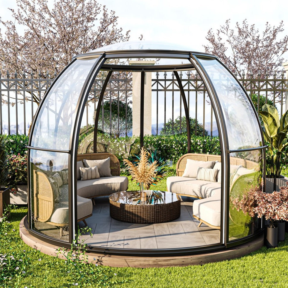 Iglu-Glaskuppel aus Polycarbonat mit Schiebetür, 3,5 / 4,0 / 4,5 m Bubble-Dome, Glashaus, Glasdome, Wintergarten, Glas-Iglu, wasserdicht, schlagfest, beständig gegen Feuer, Wind und Schneelast