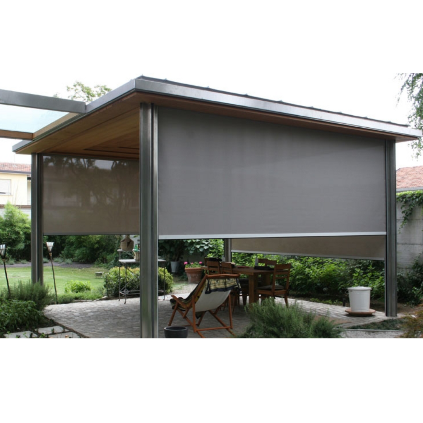 Terrassenpergola 3,5 x 3,5 m, Höhe 2,7 m mit drehbarem Lamellendach und Motorantrieb, Terrassenüberdachung