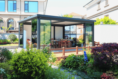 Schiebeglas mit Metallrahmen, Glasschiebewand in verschiedenen Größen