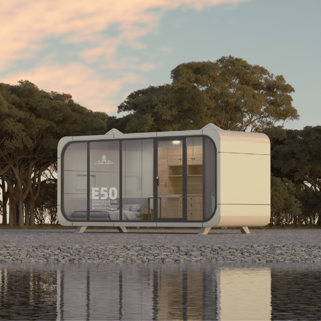 Kapselhaus, Tiny Hous, prefab Hous, vorgefertigte Kompakthaus, Außenbüro Model E50