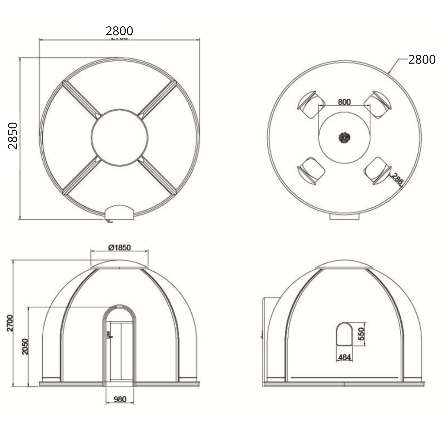 Iglu-Glaskuppel aus Polycarbonat 2,8 m, Bubble-Dome, Glasdome, Glashaus, Wintergarten, wasserdicht, schlagfest, beständig gegen Feuer, Wind und Schneelast
