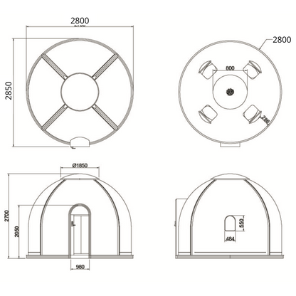 Iglu-Glaskuppel aus Polycarbonat 2,8 m, Bubble-Dome, Glasdome, Glashaus, Wintergarten, wasserdicht, schlagfest, beständig gegen Feuer, Wind und Schneelast