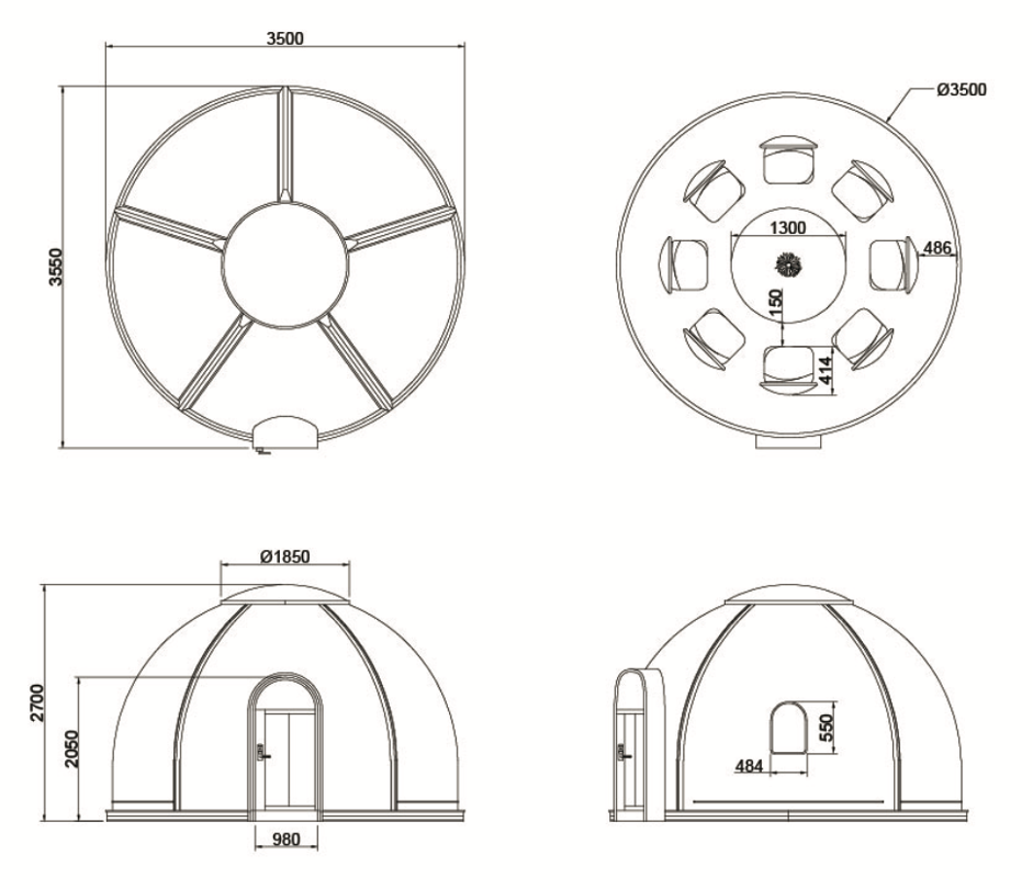 Iglu-Glaskuppel aus Polycarbonat mit Schiebetür, 3,5 / 4,0 / 4,5 m Bubble-Dome, Glashaus, Glasdome, Wintergarten, Glas-Iglu, wasserdicht, schlagfest, beständig gegen Feuer, Wind und Schneelast