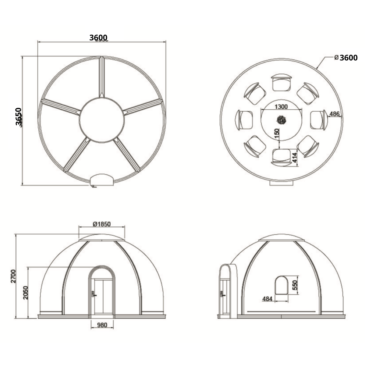 Iglu-Glaskuppel aus Polycarbonat 3,6 m, Bubble-Dome, Glasdome, Glashaus, Wintergarten, wasserdicht, schlagfest, beständig gegen Feuer, Wind und Schneelast
